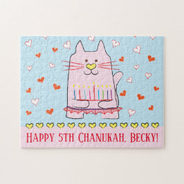 Hanukkah "Pink Cat Ballerina" Puzzle Personalisier