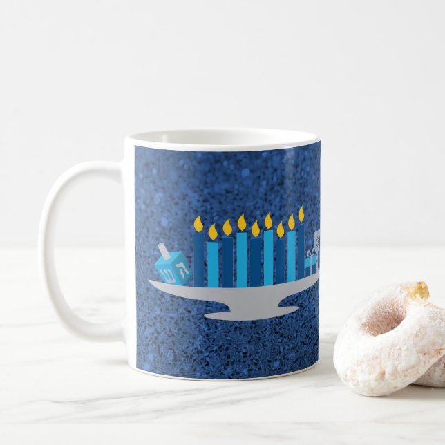 Hanukkah Potpourri Blue Imitats Glitzer Tasse (Mit Donut)