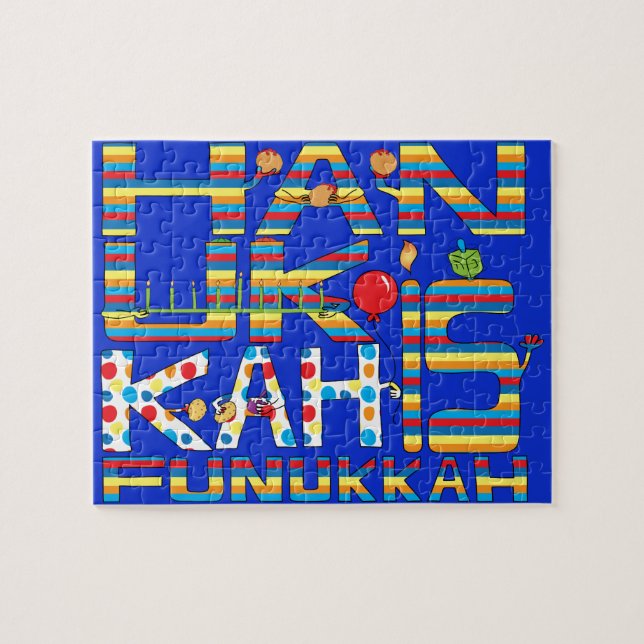 Hanukkah Puzzle für Kinder/Bl "Hanukkah ist Funukk (Horizontal)