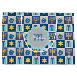 Hanukkah Quilt Personalisierte große Geschenktasch Geschenktüte
