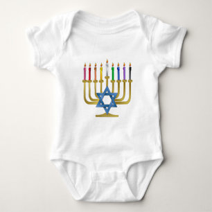 Hanukkah Rainbow Candles Gold Menorah Baby Strampler