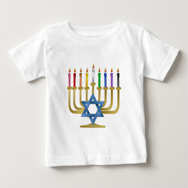 Hanukkah Rainbow Candles Gold Menorah Baby T-shirt (Vorderseite)