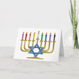 Hanukkah Rainbow Candles Gold Menorah Feiertagskarte