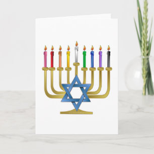 Hanukkah Rainbow Candles Gold Menorah Feiertagskarte