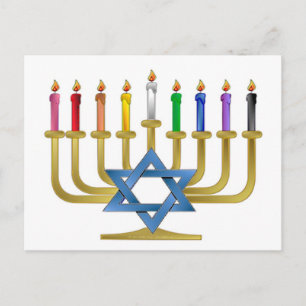 Hanukkah Rainbow Candles Gold Menorah Feiertagspostkarte