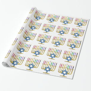 Hanukkah Rainbow Candles Gold Menorah Geschenkpapier