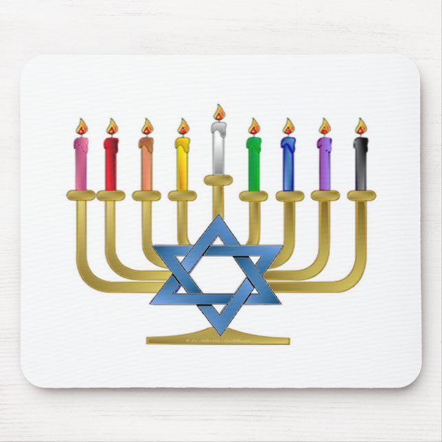 Hanukkah Rainbow Candles Gold Menorah Mousepad (Vorne)