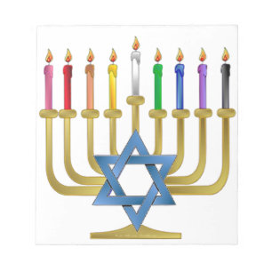 Hanukkah Rainbow Candles Gold Menorah Notizblock