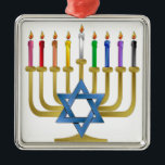 Hanukkah Rainbow Candles Gold Menorah Silbernes Ornament<br><div class="desc">You are viewing The Lee Hiller Designs Collection of Home and Office Decor,  Apparel,  Gifts and Collectibles. The Designs inklusive Lee Hiller Fotogray and Mixed Media Digital Art Collection. You can view her Nature fotogray at http://HikeOurPlanet.com/ and follow her hiking blog within Hot Springs National Park.</div>