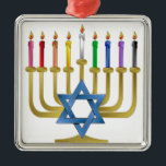 Hanukkah Rainbow Candles Gold Menorah Silbernes Ornament<br><div class="desc">You are viewing The Lee Hiller Designs Collection of Home and Office Decor,  Apparel,  Gifts and Collectibles. The Designs inklusive Lee Hiller Fotogray and Mixed Media Digital Art Collection. You can view her Nature fotogray at http://HikeOurPlanet.com/ and follow her hiking blog within Hot Springs National Park.</div>