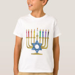 Hanukkah Rainbow Candles Gold Menorah T-Shirt<br><div class="desc">You are viewing The Lee Hiller Designs Collection of Home and Office Decor,  Apparel,  Gifts and Collectibles. The Designs inklusive Lee Hiller Fotogray and Mixed Media Digital Art Collection. You can view her Nature fotogray at http://HikeOurPlanet.com/ and follow her hiking blog within Hot Springs National Park.</div>