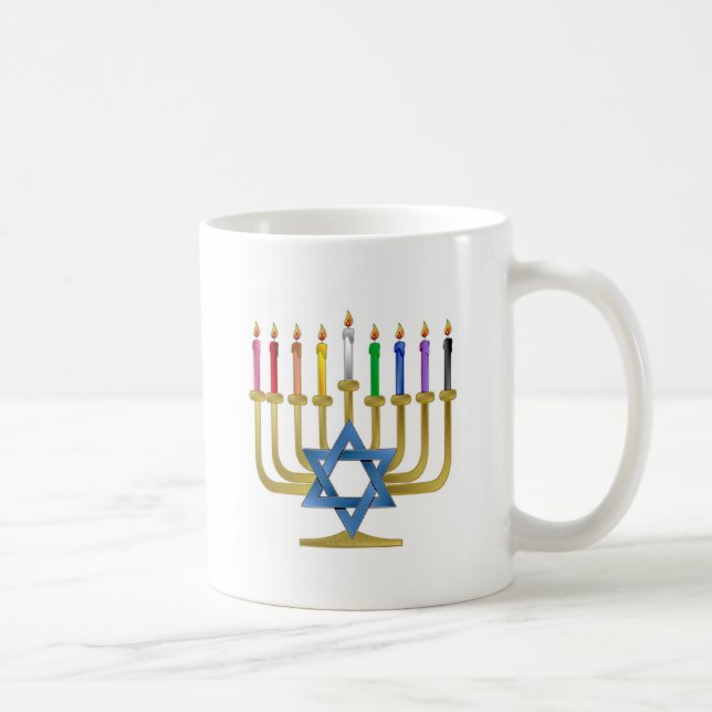 Hanukkah Rainbow Candles Gold Menorah Tasse (Rechts)