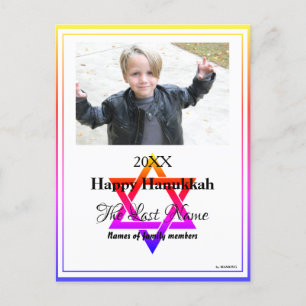 Hanukkah Rainbow Trimmed Menorah Postcard Feiertagspostkarte