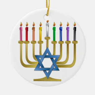 Hanukkah Regenbogenkerzen Gold Menora Keramikornament