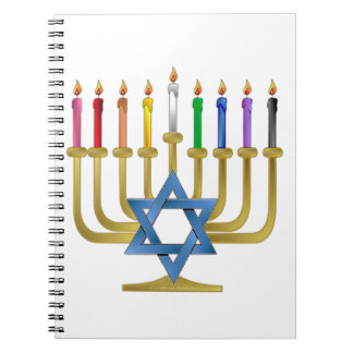 Hanukkah Regenbogenkerzen Gold Menora Notizblock
