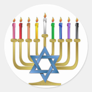Hanukkah Regenbogenkerzen Gold Menora Runder Aufkleber