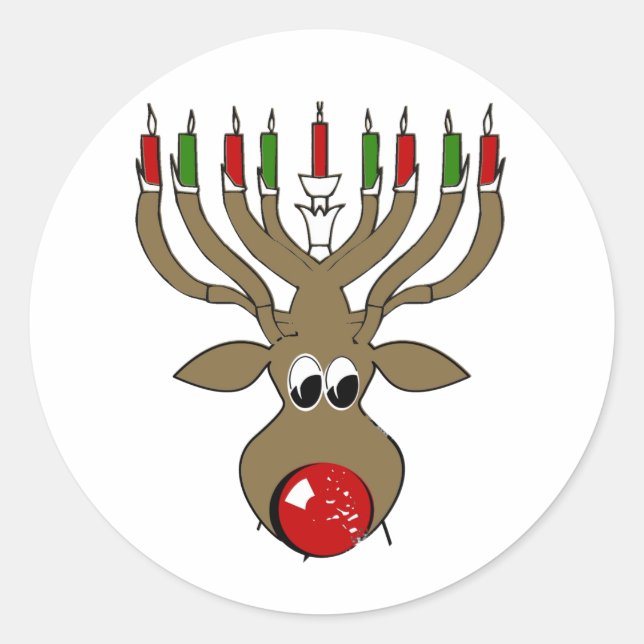 Hanukkah Reindeer Runder Aufkleber (Vorderseite)