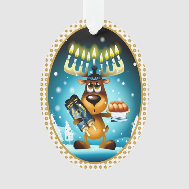 Hanukkah Rentier feiert Chrismukka Ornament (Vorderseite)
