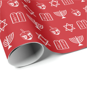 Hanukkah, rot/weiß, jüdisches Urlaubsmuster Geschenkpapier