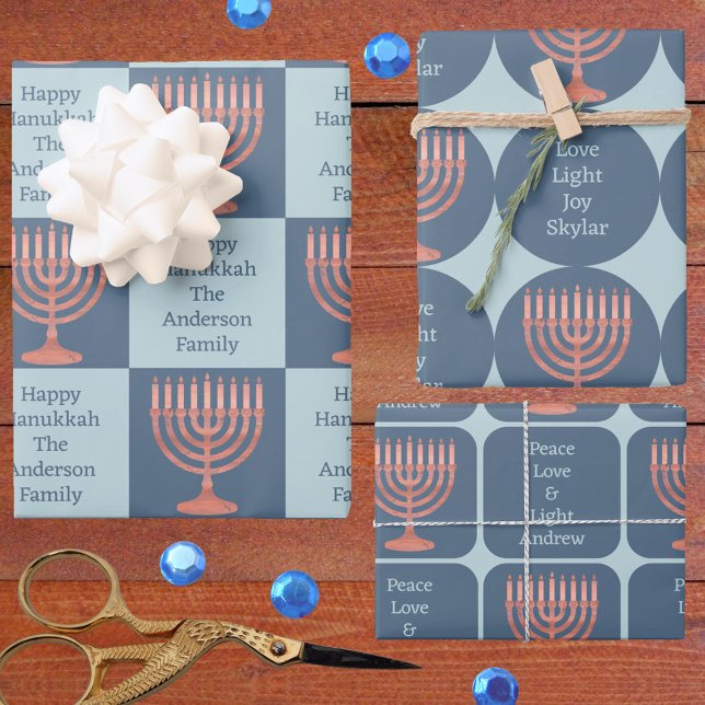 Hanukkah Rustikale Menorah Niedlich für Kinder Geschenkpapier Set (Each sheet of gift wrap can be personalized separately for custom Hanukkah wrapping paper)
