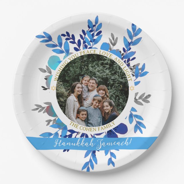 Hanukkah Sameach | Einfaches Hanukkah-Foto Pappteller (Vorderseite)