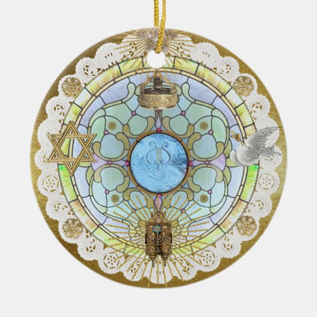 Hanukkah Sanctuary Window Ceramic Ornament (Vorne)
