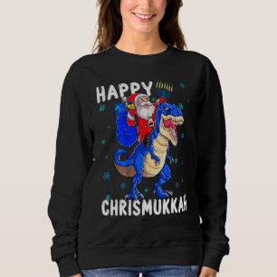 Hanukkah Santa Riding Dinosaur Pajamas Dreidel Sweatshirt