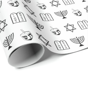 Hanukkah Schwarz-Weiß-Jüdische Urlaubsmuster  Geschenkpapier