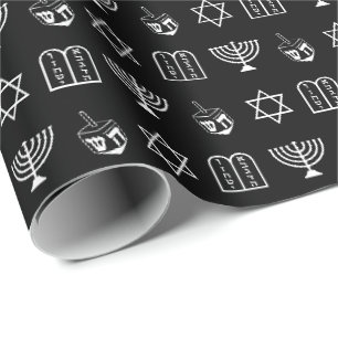 Hanukkah Schwarz-Weiß-Urlaubsmuster Geschenkpapier