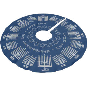 Hanukkah Silver Menorah Fügen Sie einen Namen Chri Polyester Weihnachtsbaumdecke