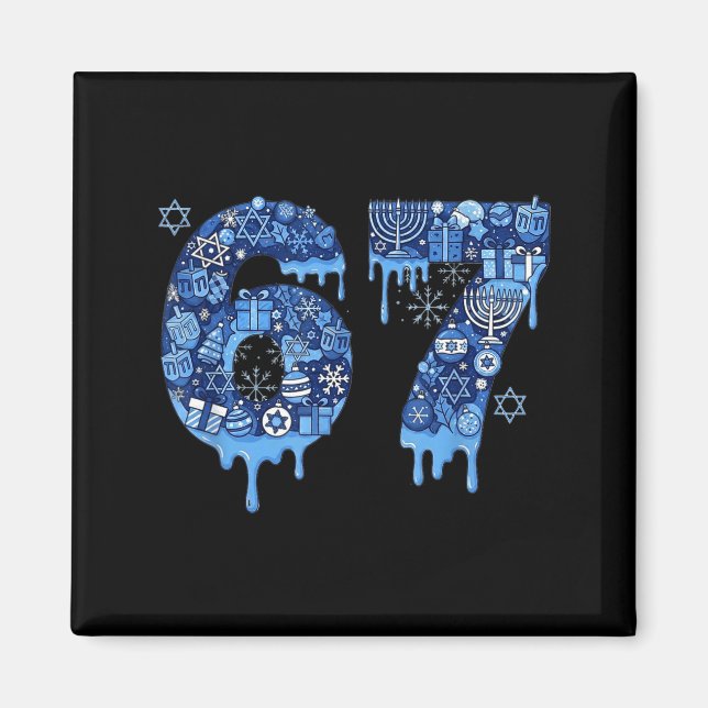 Hanukkah Six Seven 67 Meme Funny Dreidel Menorah S Magnet (Vorne)