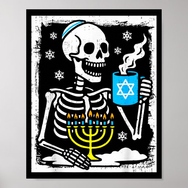 Hanukkah Skeleton Coffee Dreidel Jewish Menorah Ch Poster (Vorne)