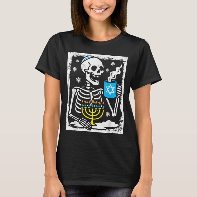 Hanukkah Skeleton Coffee Dreidel Jewish Menorah Ch T-Shirt (Vorderseite)