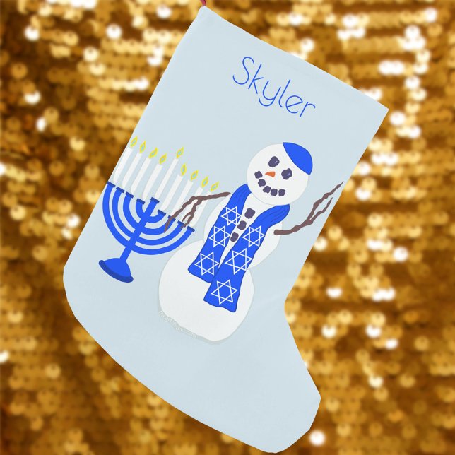 Hanukkah Snowman Chrismukkka für Kinder Fügen Sie  Kleiner Weihnachtsstrumpf (Add this cute snowman and menorah holiday stocking to your interfaith holiday décor)