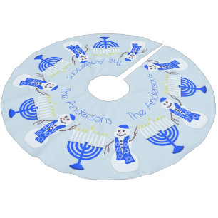 Hanukkah Snowman und Menorah Chrismukka Familie Polyester Weihnachtsbaumdecke