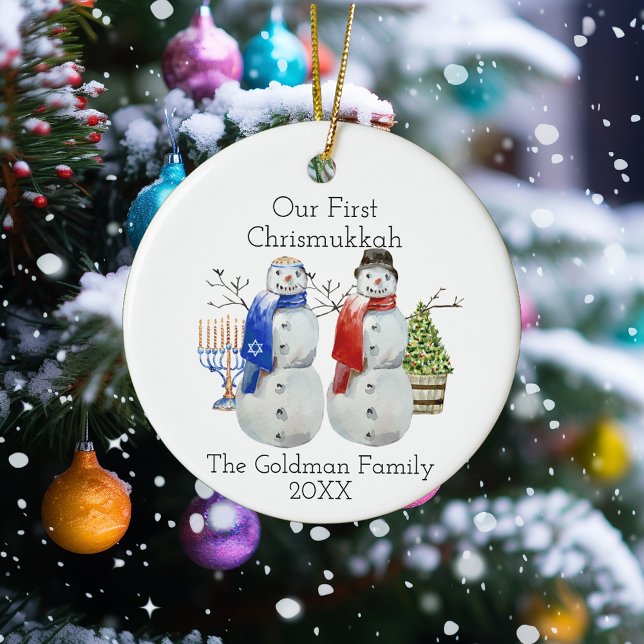 Hanukkah Snowman Weihnachten Unsere erste Chrismuk Keramik Ornament (Von Creator hochgeladen)