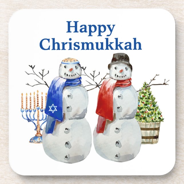 Hanukkah Snowman Weihnachts Chrismukka Getränkeuntersetzer (Vorderseite)