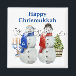 Hanukkah Snowman Weihnachts Chrismukka Magnet<br><div class="desc">Dieses Design kann in dem Bereich personalisiert werden, der durch das Ändern des Fotos und/oder Textes zur Verfügung gestellt wird. Sie können auch angepasst werden, indem Sie auf Vorlage personalisieren klicken und dann auf die Schaltfläche klicken, um weitere Optionen anzupassen, um die Hintergrundfarbe zu löschen oder zu ändern, Text hinzuzufügen,...</div>
