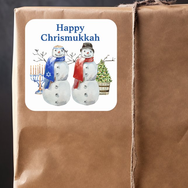 Hanukkah Snowman Weihnachts Chrismukka Quadratischer Aufkleber (Von Creator hochgeladen)
