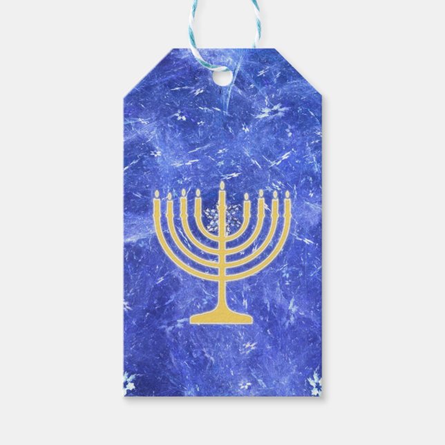 Hanukkah Snowstorm Menorah Geschenkanhänger (Vorderseite)
