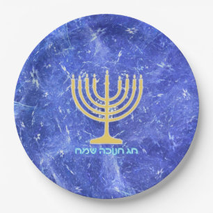 Hanukkah Snowstorm Menorah Pappteller