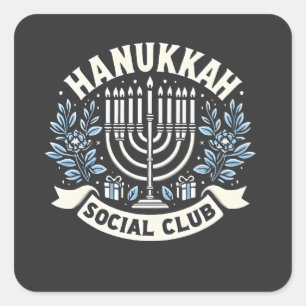 Hanukkah Social Club Funny Jewish Hanukkah Quadratischer Aufkleber
