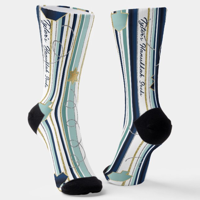 Hanukkah Socks "Blue and Gold Stripes" Socken (Gewinkelt)