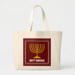 HANUKKAH Star David Menorah Personalized WINE RED Jumbo Stoffbeutel<br><div class="desc">Stylish tote bag with gold colored menorah and silver colored Star of David on a BURGUNDY WINE RED background. The greeting HAPPY HANUKKAH is customizable so you can add your name or change the greeting. Other matching items are available in the HANUKKAH Collection by Berean Designs, so you can create...</div>