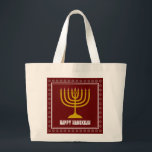 HANUKKAH Star David Menorah Personalized WINE RED Jumbo Stoffbeutel<br><div class="desc">Stylish tote bag with gold colored menorah and silver colored Star of David on a BURGUNDY WINE RED background. The greeting HAPPY HANUKKAH is customizable so you can add your name or change the greeting. Other matching items are available in the HANUKKAH Collection by Berean Designs, so you can create...</div>