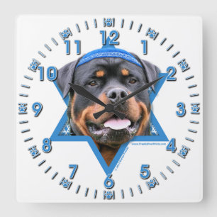 Hanukkah Star of David - Rottweiler Quadratische Wanduhr