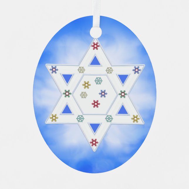 Hanukkah Star und Schneeflocken Blau Ornament Aus Metall (Vorderseite)