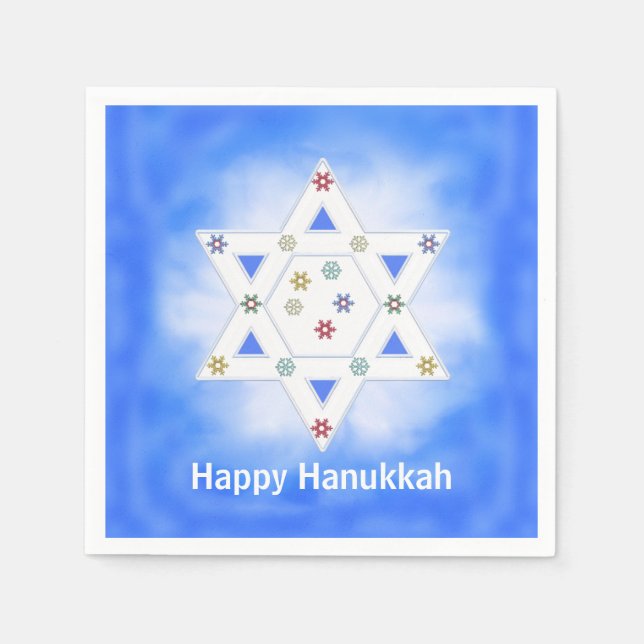 Hanukkah Star und Schneeflocken Blau Serviette (Vorderseite)