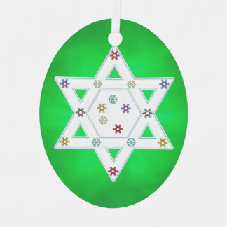 Hanukkah Star und Schneeflocken grün Ornament Aus Metall