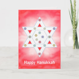 Hanukkah Star und Schneeflocken Rot Feiertagskarte